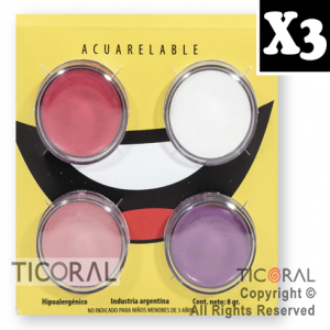 MAQUILLAJE ARTISTICO ROSA LILA BLANCO Y FUCSIA (BLISTER X 4 UNID - 8 GR) (PACK X 3 BLISTERS)